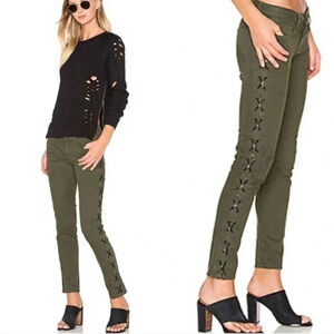 Etienne Marcel army green laced up braided skinny denim